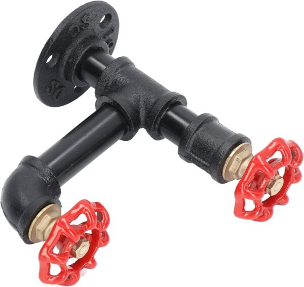 9 Pipe Craft FYNZA – Industrial Double Valve Wall Hook | Heavy-Duty Iron Pipe Decorative Coat & Bag Holder with Red Tap Handles | Rustic Vintage Home Décor