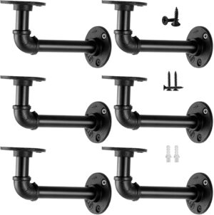 Pipe Craft AURIX – 1/2” Industrial Pipe Shelf Brackets (Set of 6) | Heavy-Duty Iron L Brackets for 8–14 Inch Boards | Floating Shelf Hardware with Screws | Matte Black Finish Pipe Craft AURIX – 1/2” Industrial Pipe Shelf Brackets (Set of 6) | Heavy-Duty Iron L Brackets for 8–14 Inch Boards | Floating Shelf Hardware with Screws | Matte Black Finish