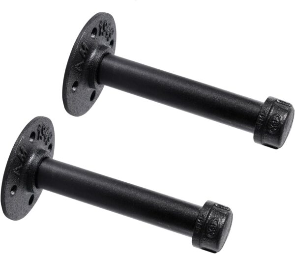 1 Pipe Craft HOLDY – 1/2” Industrial Pipe Shelf Brackets (Set of 2) | Rustic Wall Mounted DIY Floating Shelf Brackets | Heavy-Duty Iron Pipe Design for 6–12 Inch Boards | Matte Black Finish
