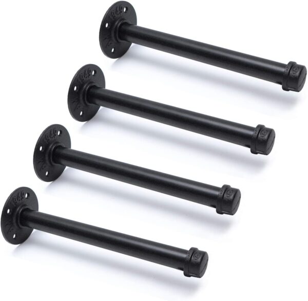 Pipe Craft HOLDY – 1/2” Industrial Pipe Shelf Brackets (Set of 4) | Rustic Wall Mounted DIY Floating Shelf Brackets | Heavy-Duty Iron Pipe Design for 6–12 Inch Boards | Matte Black Finish