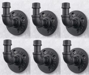 1 Pipe Craft KALTOR – 1/2” Industrial Style Wall Mounted Towel & Robe Hooks (Set of 6) | Rustic Iron Pipe Hook Kit for Bathroom, Kitchen & Entryway | Heavy-Duty DIY Style | Matte Black Finish