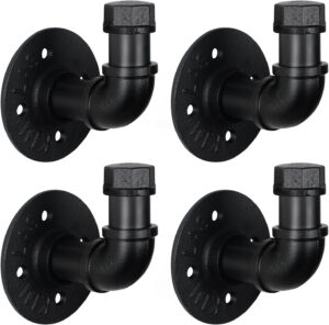 1 Pipe Craft KALTOR – 1/2” Industrial Style Wall Mounted Towel & Robe Hooks (Set of 4) | Rustic Iron Pipe Hook Kit for Bathroom, Kitchen & Entryway | Heavy-Duty DIY Style | Matte Black Finish