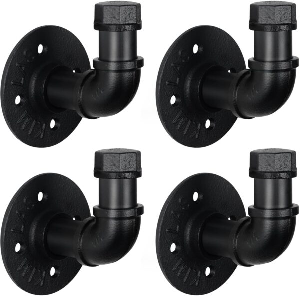 Pipe Craft KALTOR – 1/2” Industrial Style Wall Mounted Towel & Robe Hooks (Set of 4) | Rustic Iron Pipe Hook Kit for Bathroom, Kitchen & Entryway | Heavy-Duty DIY Style | Matte Black Finish