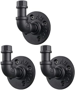 1 Pipe Craft KALTOR – 1/2” Industrial Style Wall Mounted Towel & Robe Hooks (Set of 3) | Rustic Iron Pipe Hook Kit for Bathroom, Kitchen & Entryway | Heavy-Duty DIY Style | Matte Black Finish
