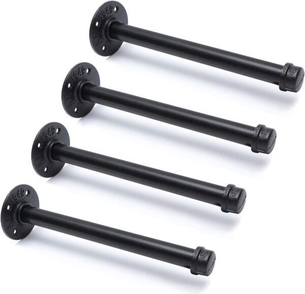 Pipe Craft HOLDY – 1/2” Industrial Pipe Shelf Brackets (Set of 4) | Rustic Wall Mounted DIY Floating Shelf Brackets | Heavy-Duty Iron Pipe Design for 6–12 Inch Boards | Matte Black Finish