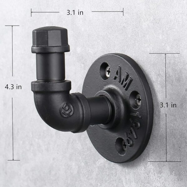 Pipe Craft KALTOR – 1/2” Industrial Style Wall Mounted Towel & Robe Hooks (Set of 4) | Rustic Iron Pipe Hook Kit for Bathroom, Kitchen & Entryway | Heavy-Duty DIY Style | Matte Black Finish