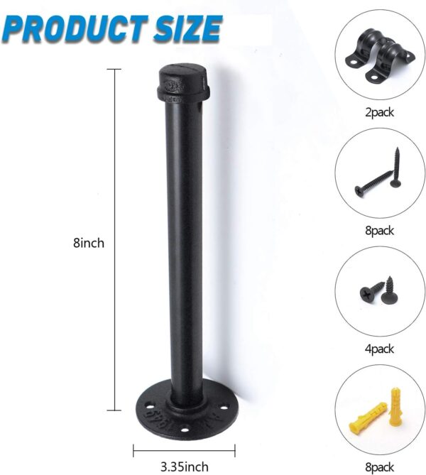 Pipe Craft HOLDY – 1/2” Industrial Pipe Shelf Brackets (Set of 4) | Rustic Wall Mounted DIY Floating Shelf Brackets | Heavy-Duty Iron Pipe Design for 6–12 Inch Boards | Matte Black Finish
