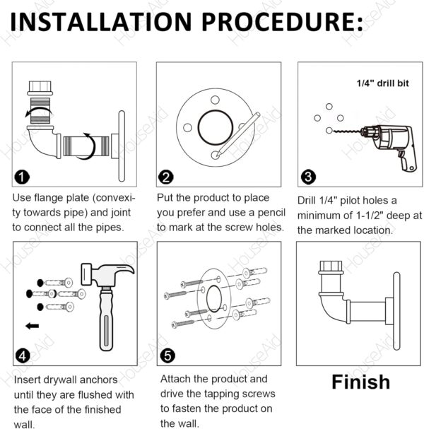 Pipe Craft KALTOR – 1/2” Industrial Style Wall Mounted Towel & Robe Hooks (Set of 4) | Rustic Iron Pipe Hook Kit for Bathroom, Kitchen & Entryway | Heavy-Duty DIY Style | Matte Black Finish