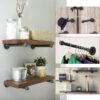 5 Pipe Craft HOLDY – 1/2” Industrial Pipe Shelf Brackets (Set of 2) | Rustic Wall Mounted DIY Floating Shelf Brackets | Heavy-Duty Iron Pipe Design for 6–12 Inch Boards | Matte Black Finish