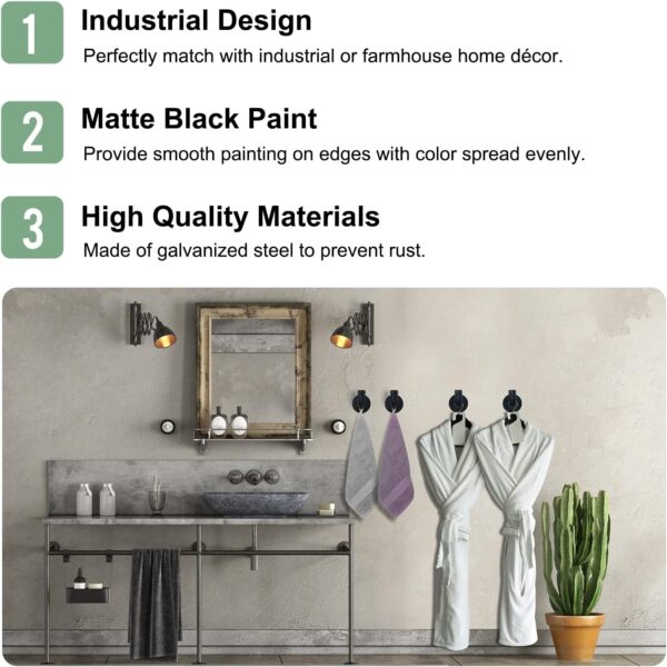 Pipe Craft KALTOR – 1/2” Industrial Style Wall Mounted Towel & Robe Hooks (Set of 4) | Rustic Iron Pipe Hook Kit for Bathroom, Kitchen & Entryway | Heavy-Duty DIY Style | Matte Black Finish