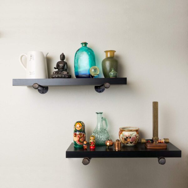 7 Pipe Craft HOLDY – 1/2” Industrial Pipe Shelf Brackets (Set of 2) | Rustic Wall Mounted DIY Floating Shelf Brackets | Heavy-Duty Iron Pipe Design for 6–12 Inch Boards | Matte Black Finish