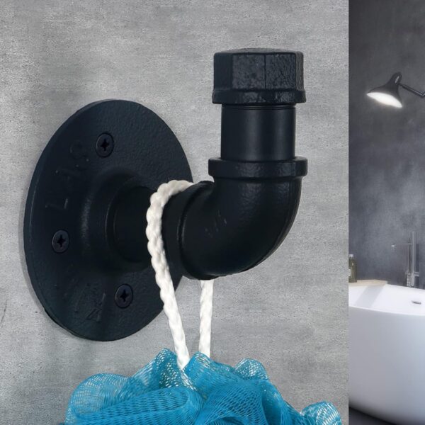 Pipe Craft KALTOR – 1/2” Industrial Style Wall Mounted Towel & Robe Hooks (Set of 4) | Rustic Iron Pipe Hook Kit for Bathroom, Kitchen & Entryway | Heavy-Duty DIY Style | Matte Black Finish