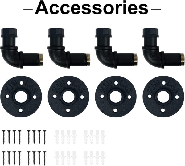 Pipe Craft KALTOR – 1/2” Industrial Style Wall Mounted Towel & Robe Hooks (Set of 4) | Rustic Iron Pipe Hook Kit for Bathroom, Kitchen & Entryway | Heavy-Duty DIY Style | Matte Black Finish